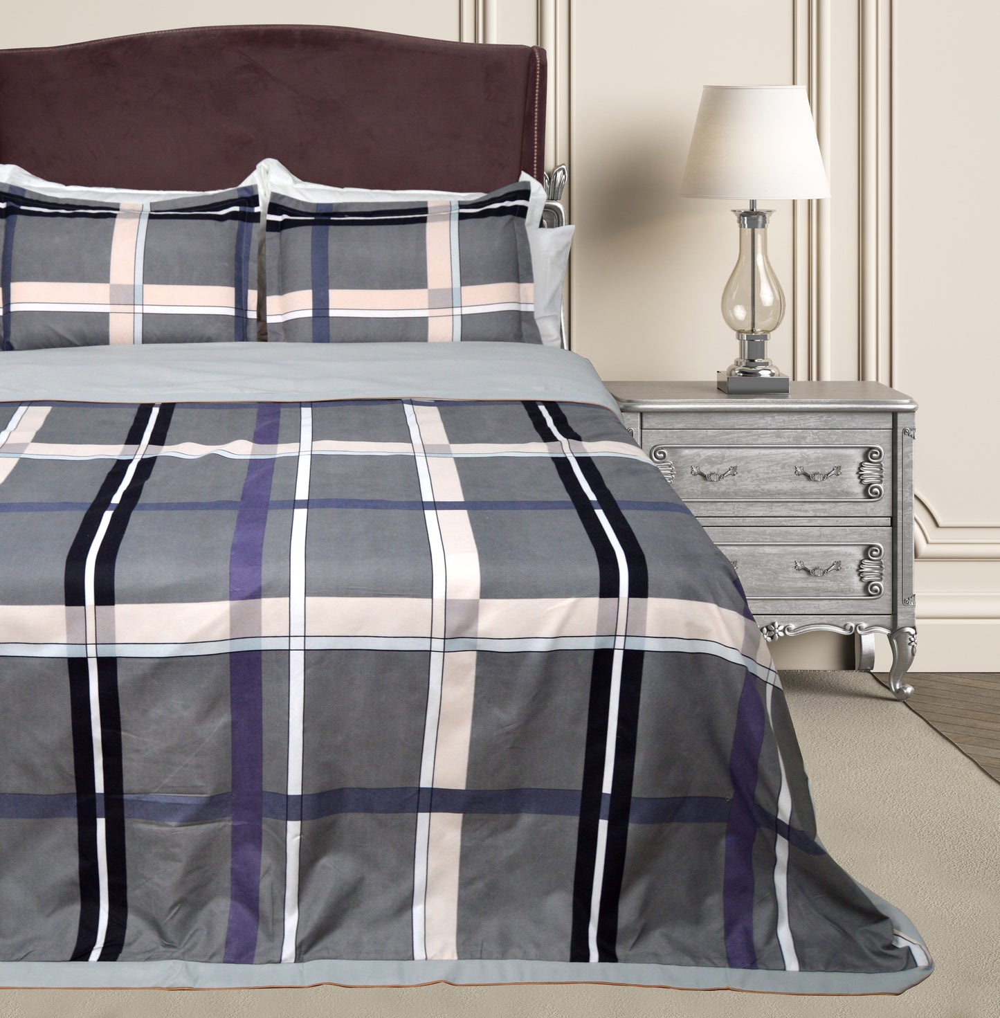 GREY SIGNAL BEDDING SET OF 4 SUPER KING